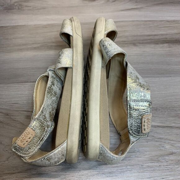 ECCO Damara Criss Cross Sandals Gravel Metallic Leather EU 37 Gold Silver US 6 - Picture 2 of 13